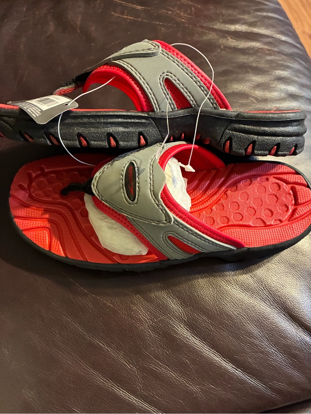 NWT Kids Red and Gray Slide Sandals - Comfortable Everyday Wear, Speedo, Size 5